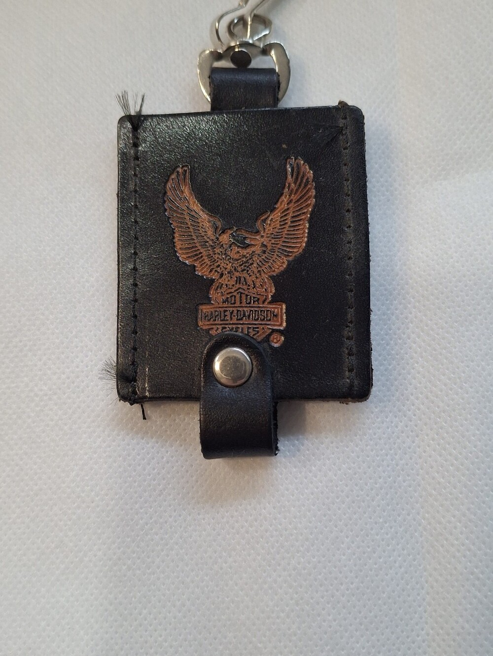 Vintage Harley-Davidson Black Leather Key Holder with Copper Eagle Emblem